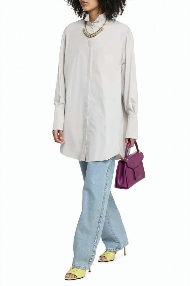 Patou High Collar Loose-Fitting Top With Pleated Back Detail
