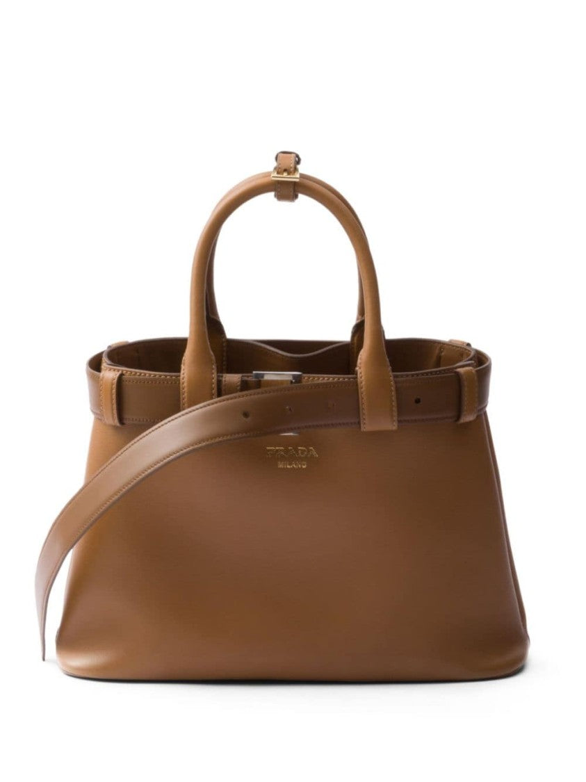 Prada Structured Leather Shoulder Bag With Dual Top Handles