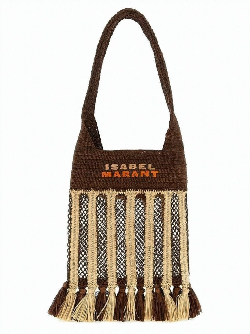 Isabel Marant Raffia Woven Shoulder Bag With Tassel Accents