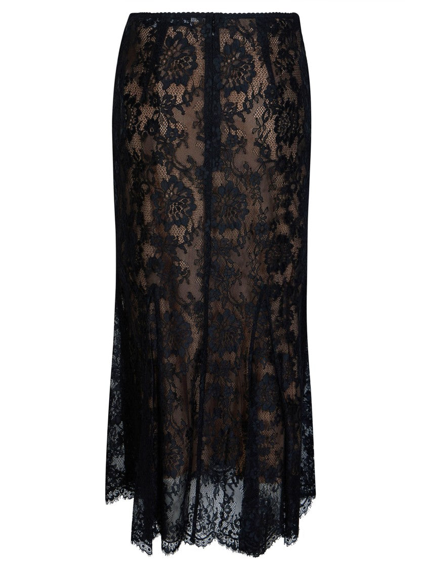 Self-Portrait Black Intricate Sheer Lace Midi Skirt