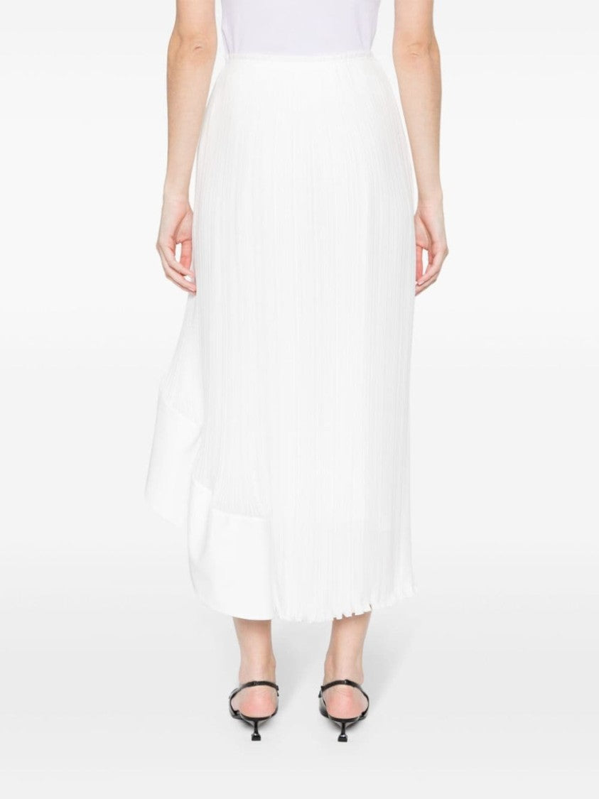 Lanvin Pleated Asymmetric White Crepe De Chine Skirt