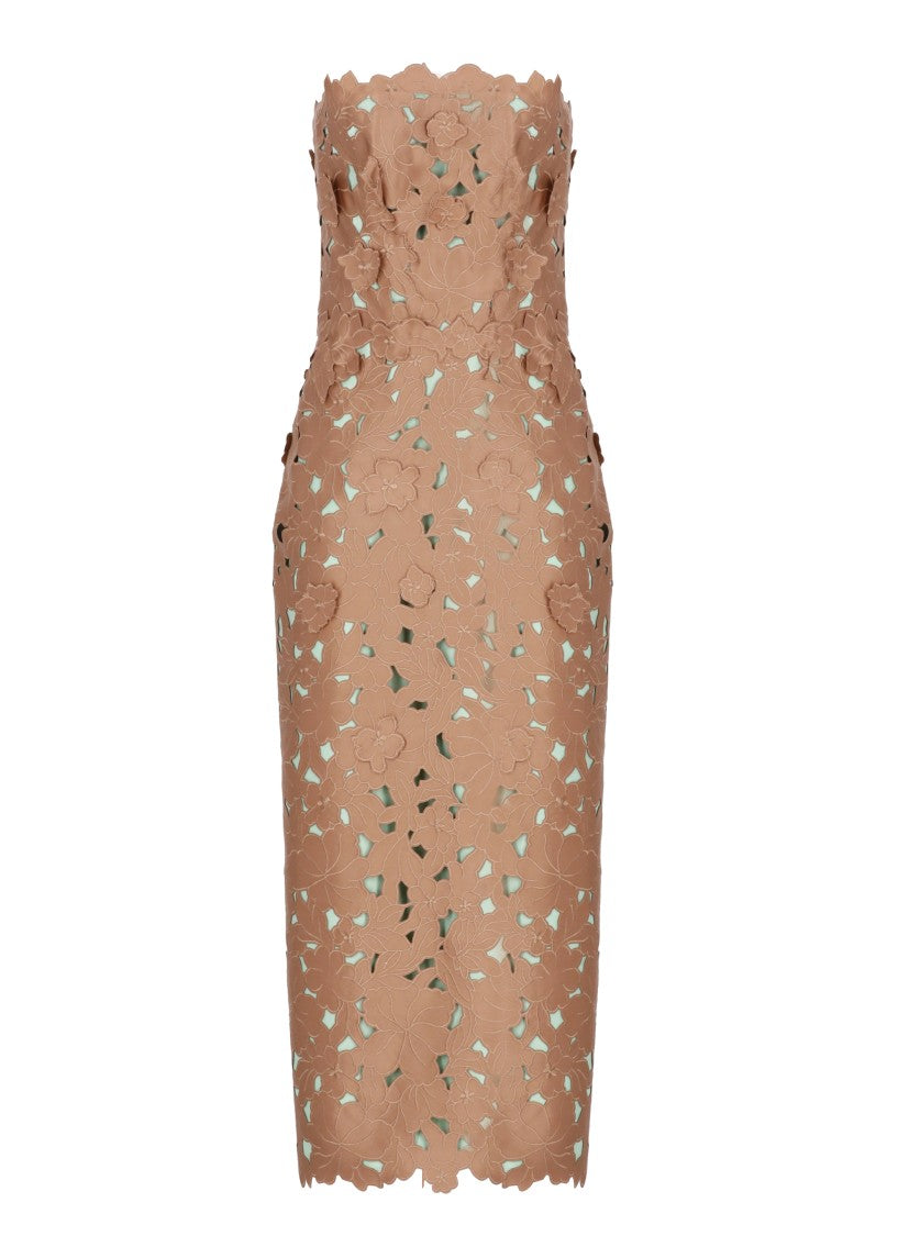Costarellos Floral Lace Midi Dress With Straight Neckline And Cut-Out Details