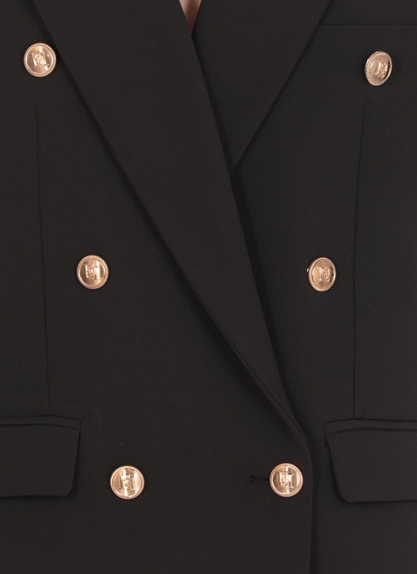 Elisabetta Franchi Black Crepe Double Breasted Blazer