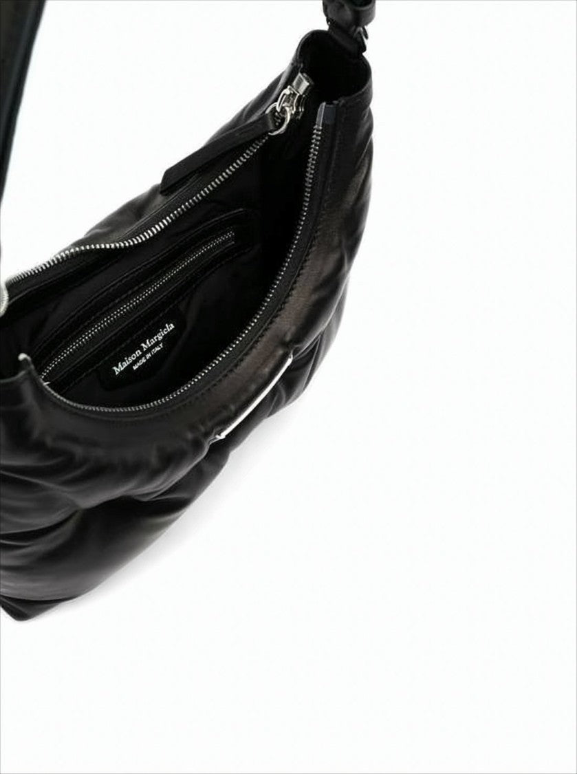 Maison Margiela Curved Black Nappa Leather Shoulder Bag With Adjustable Strap