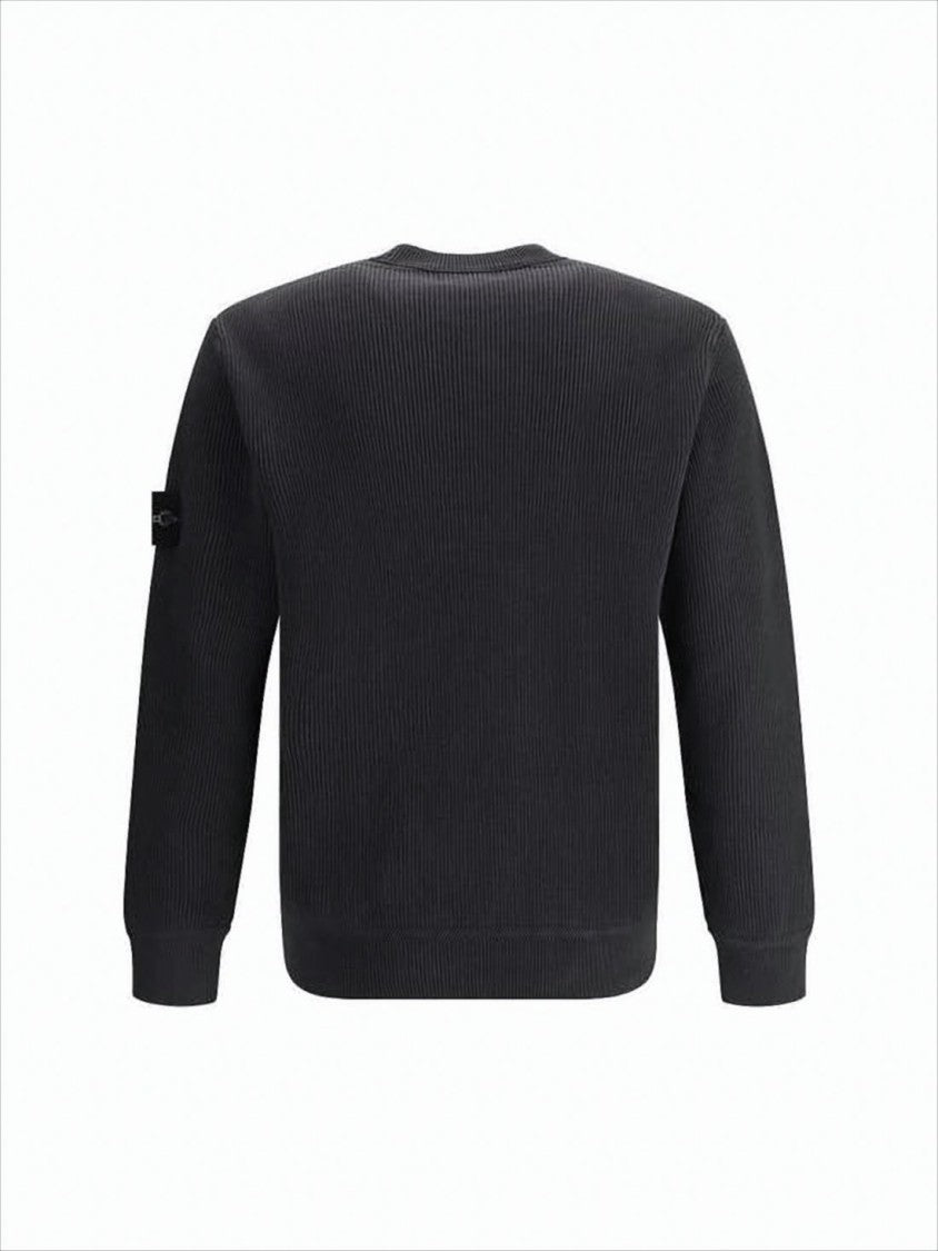 Stone Island Ribbed Knit Sweater With Classic Crew Neckline And Signature Patch