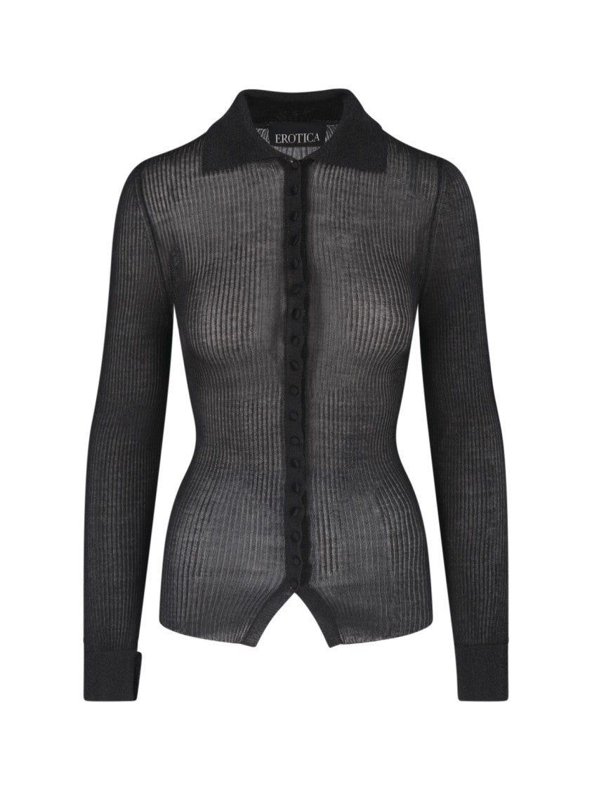 Dondup Black Lurex Knit Ribbed Shirt