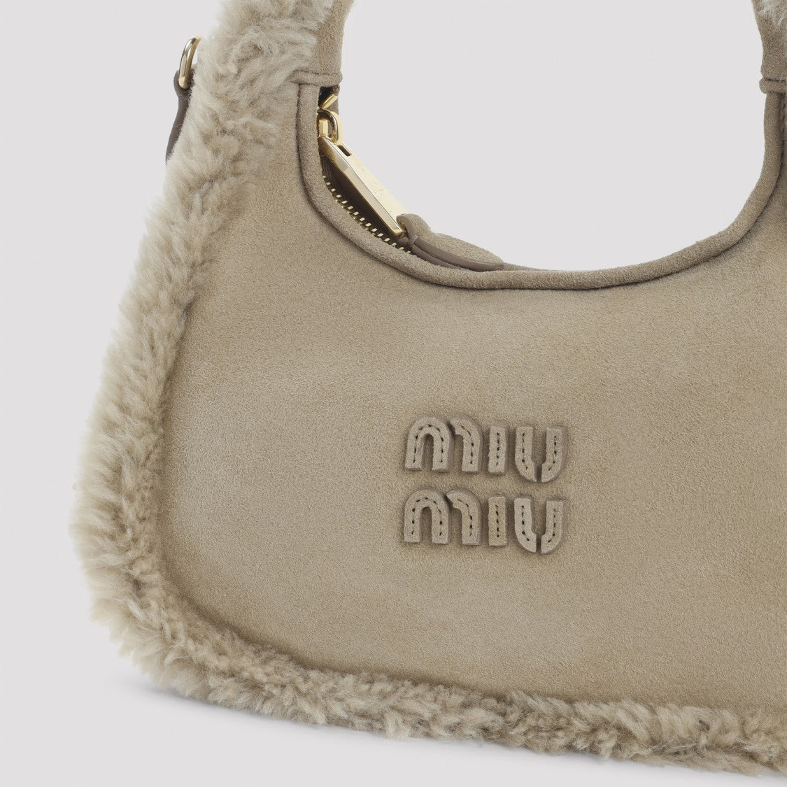 Miu Miu Compact Suede Handbag With Shearling Trim