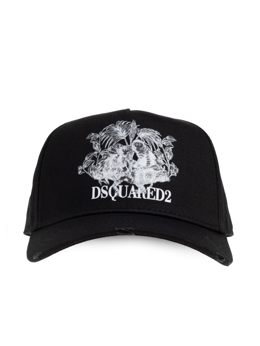 Dsquared2 Black Monkey Business Logo Cotton Baseball Cap