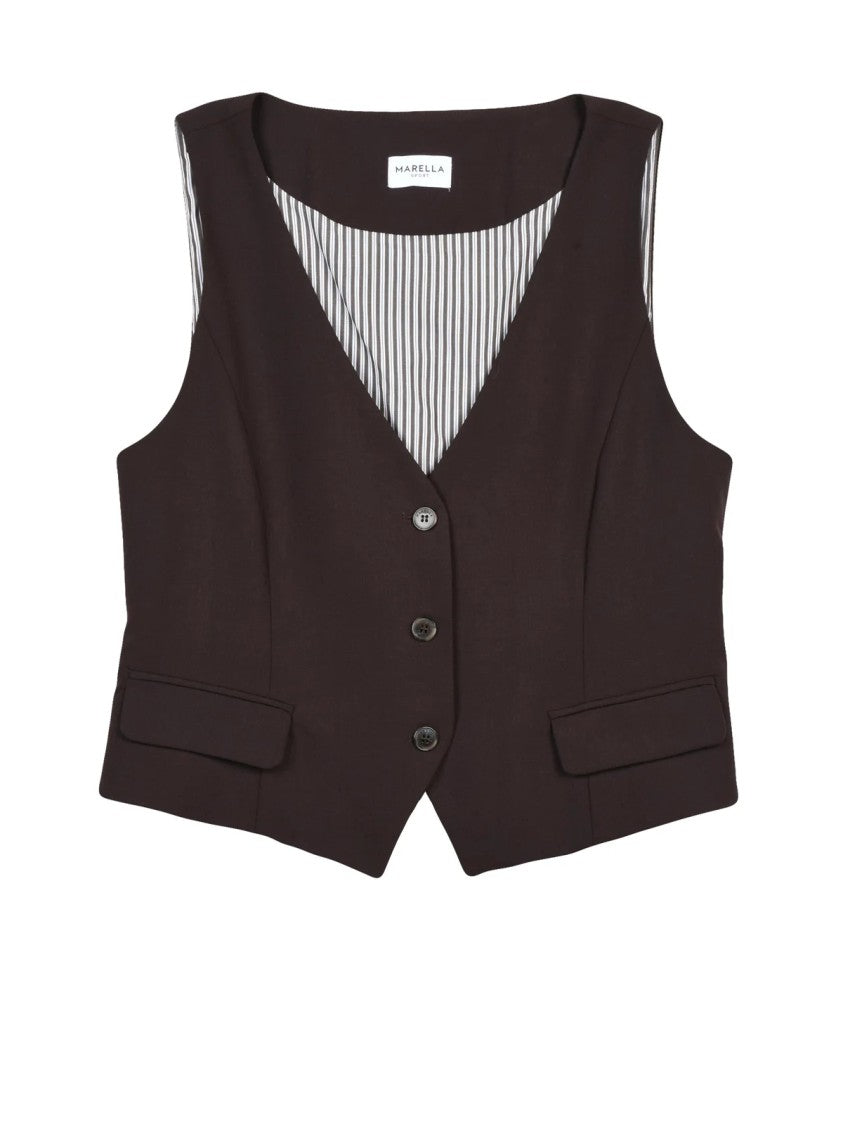 Marella Sport V-Neck Brown Sport Vest With Lace-Up Back Detail