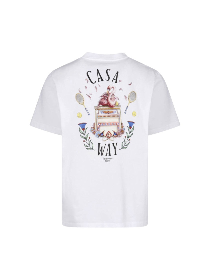 Casablanca Graphic White T-Shirt With Flamingo And Casaway Design