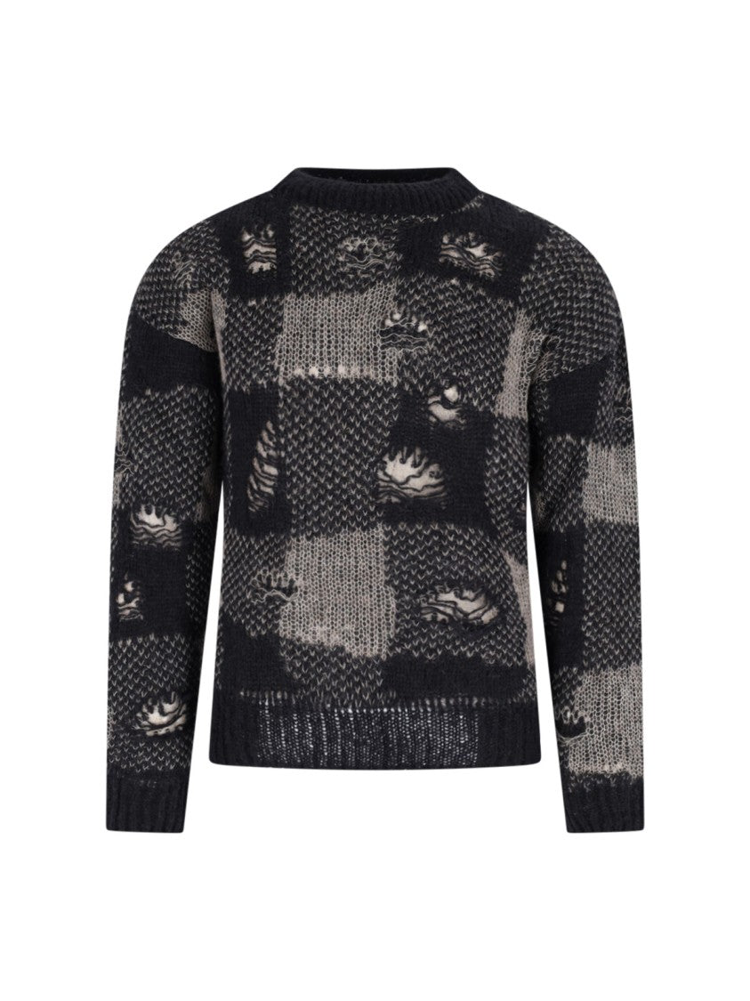 Our Legacy Patchwork Design Black Sweater With Round Neckline