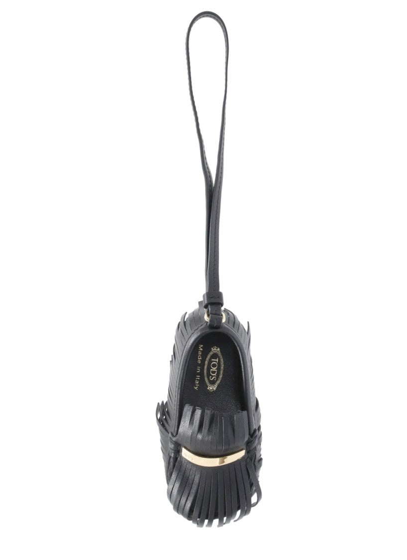Tod's Miniature Loafer Keychain With Fringed Detailing And Metal Logo