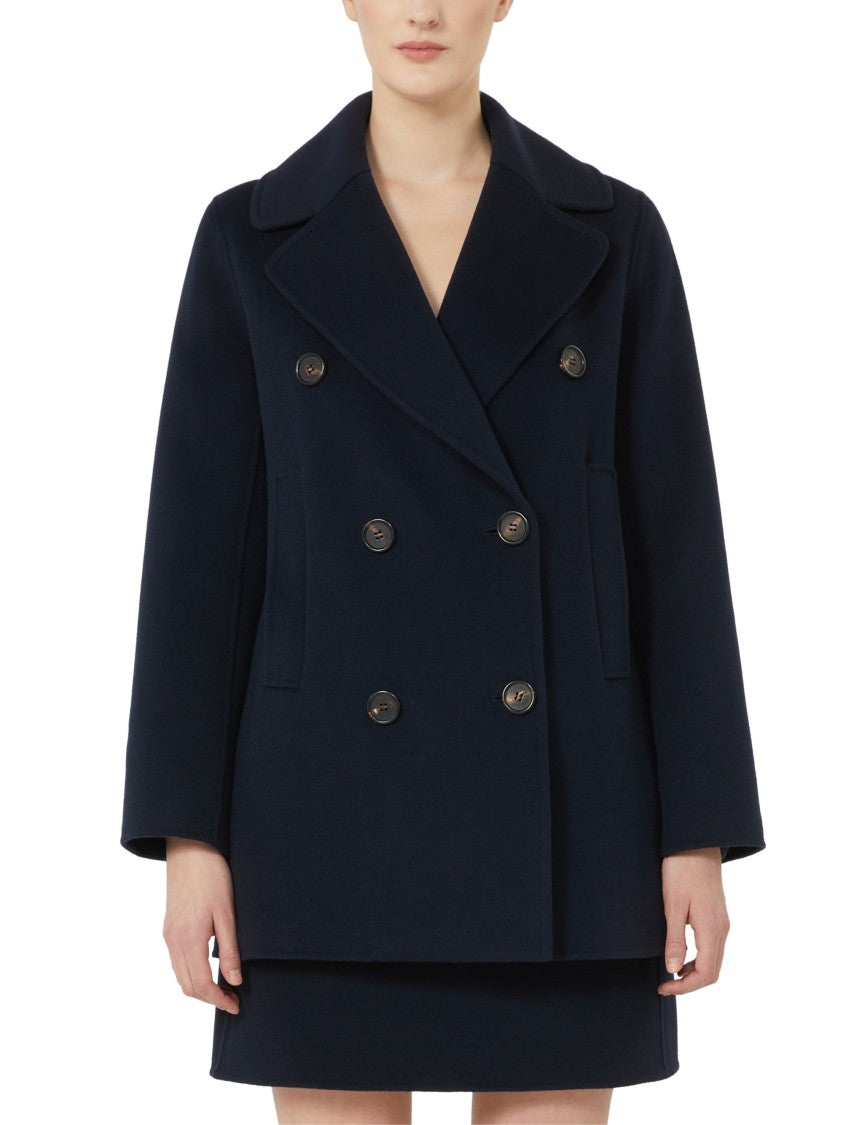 Max Mara Double-Breasted Oversized Blue Coat With Belt Detail