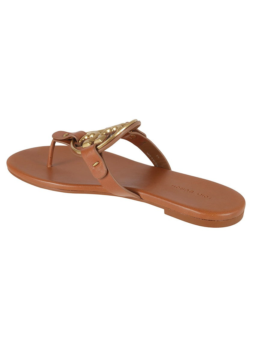 Tory Burch Brown Leather Sandals With Chain Detail