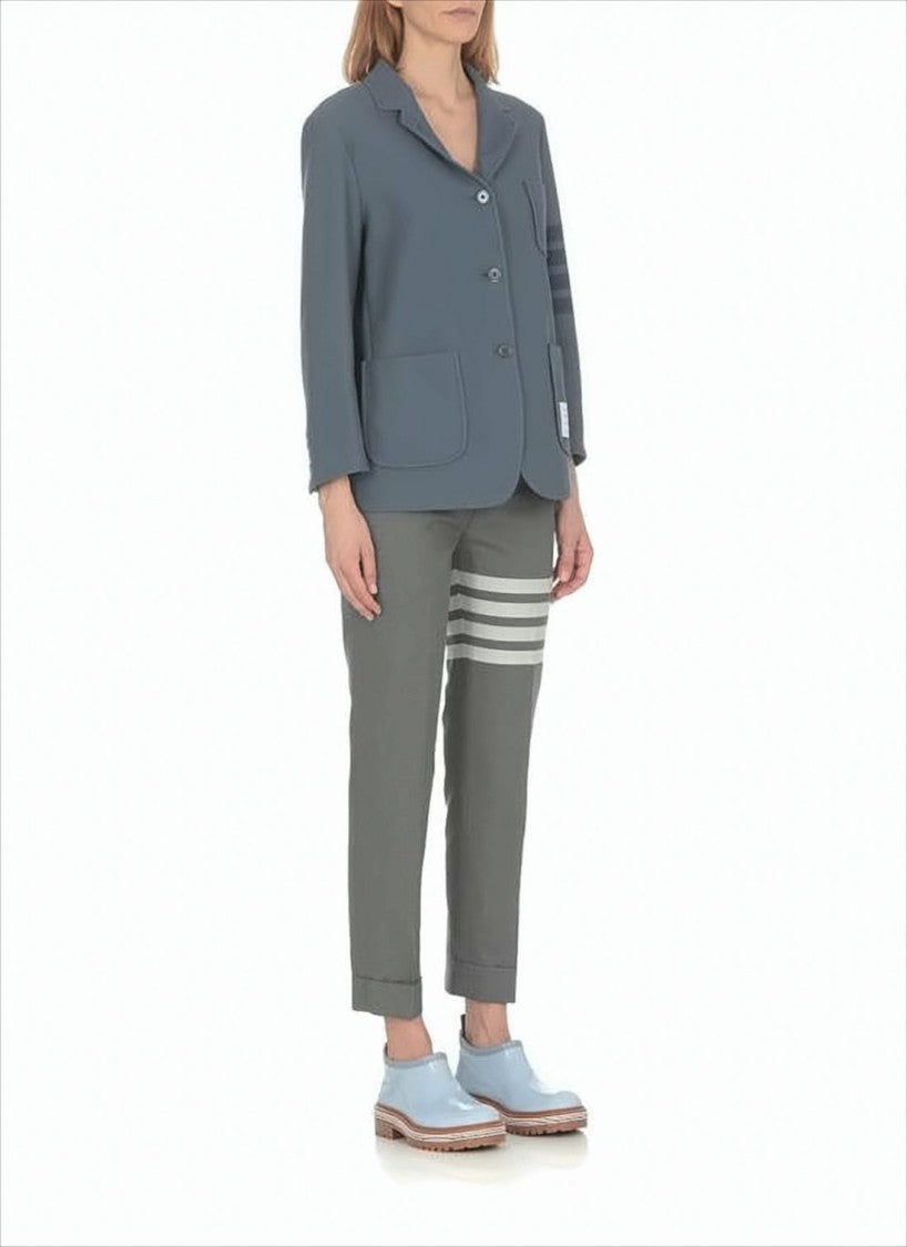 Thom Browne Tailored Grey Wool Straight Pants With Signature Stripe Detail
