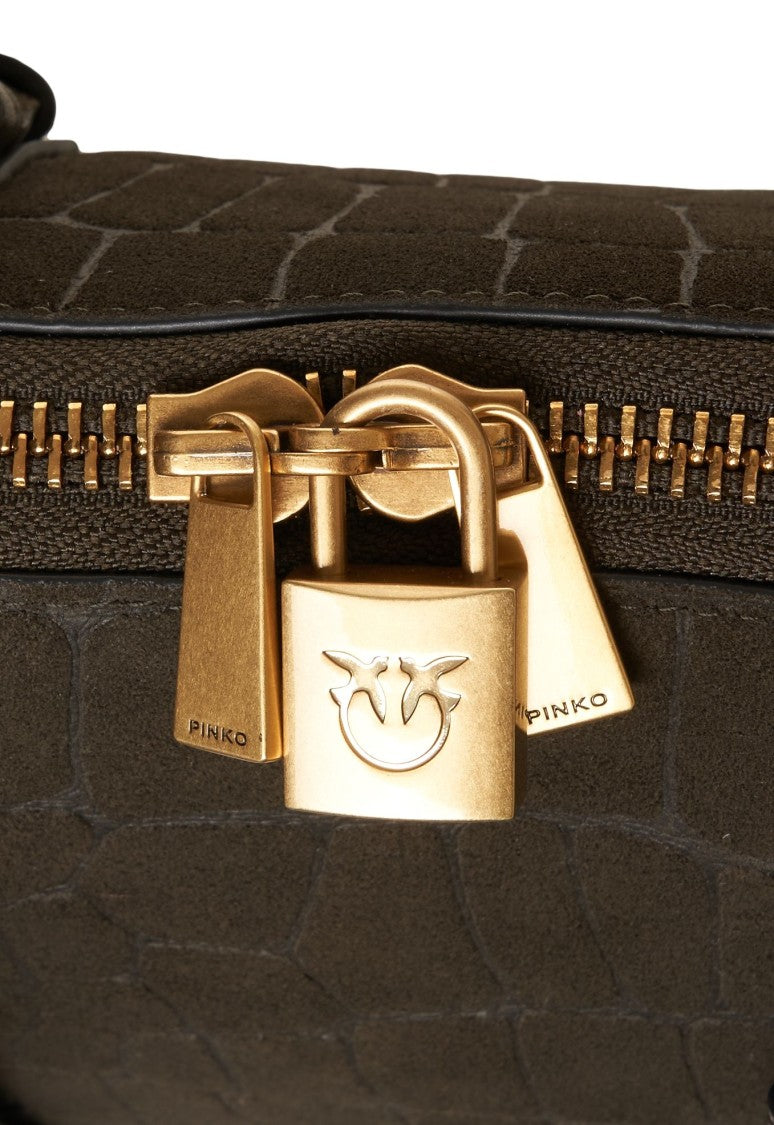 Pinko Trapezoidal Olive Suede Handbag