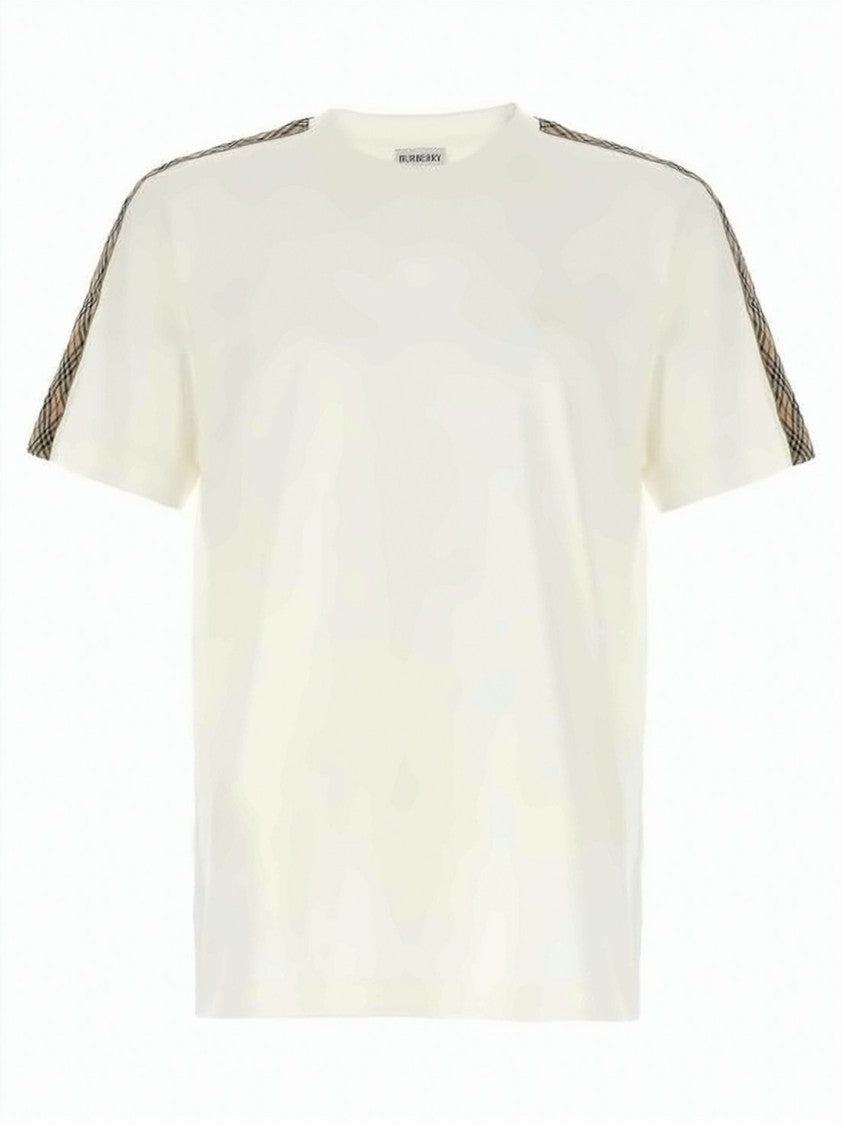Burberry Cotton T-Shirt With Check-Trimmed Shoulders And Sleeves