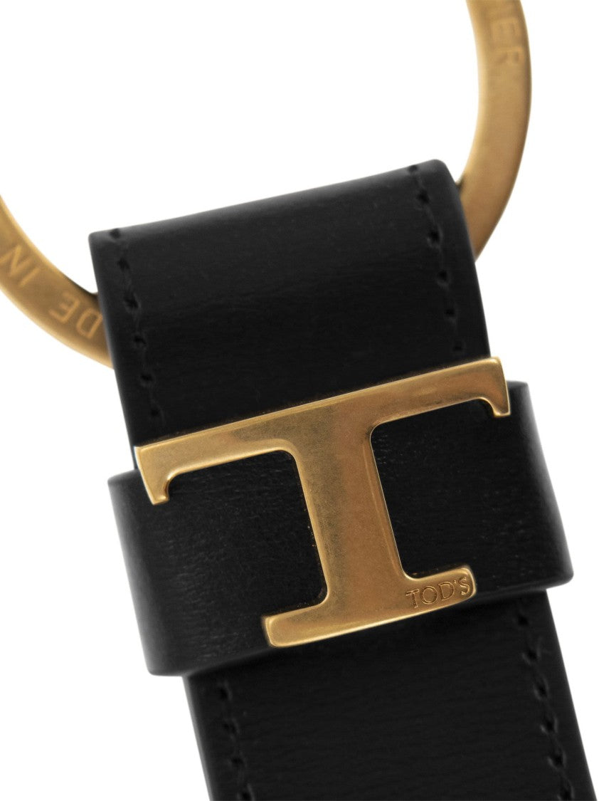 Tod's Personalized Leather Keyring With T Timeless Logo
