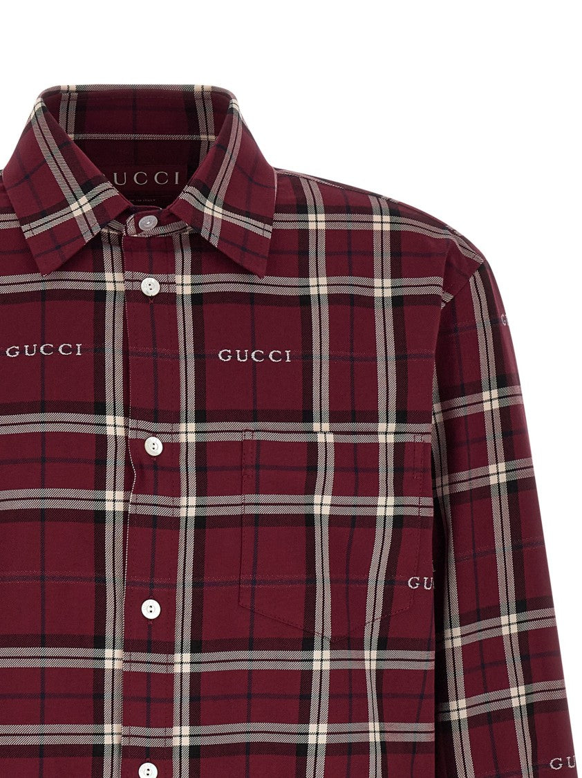Gucci Jacquard Cotton Tartan Shirt With Chest Pocket And Cuffed Sleeves