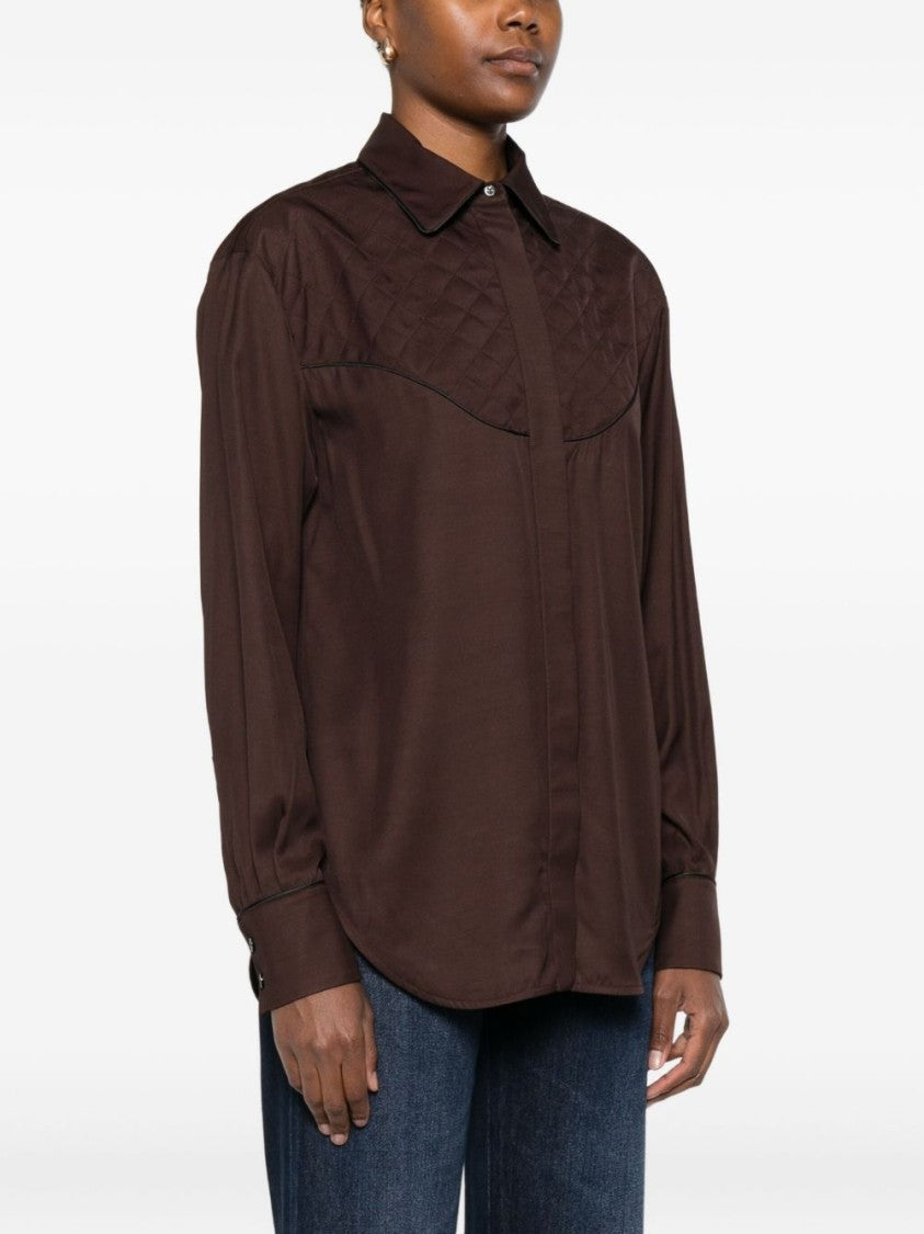 Golden Goose Brown Shirt With Quilted Yoke Detail