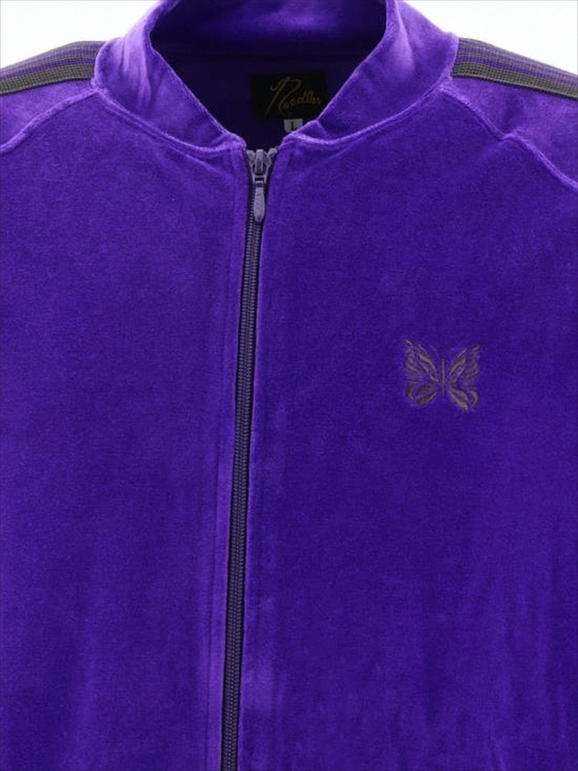 Needles Purple Velour Bomber Jacket With Ribbed Details