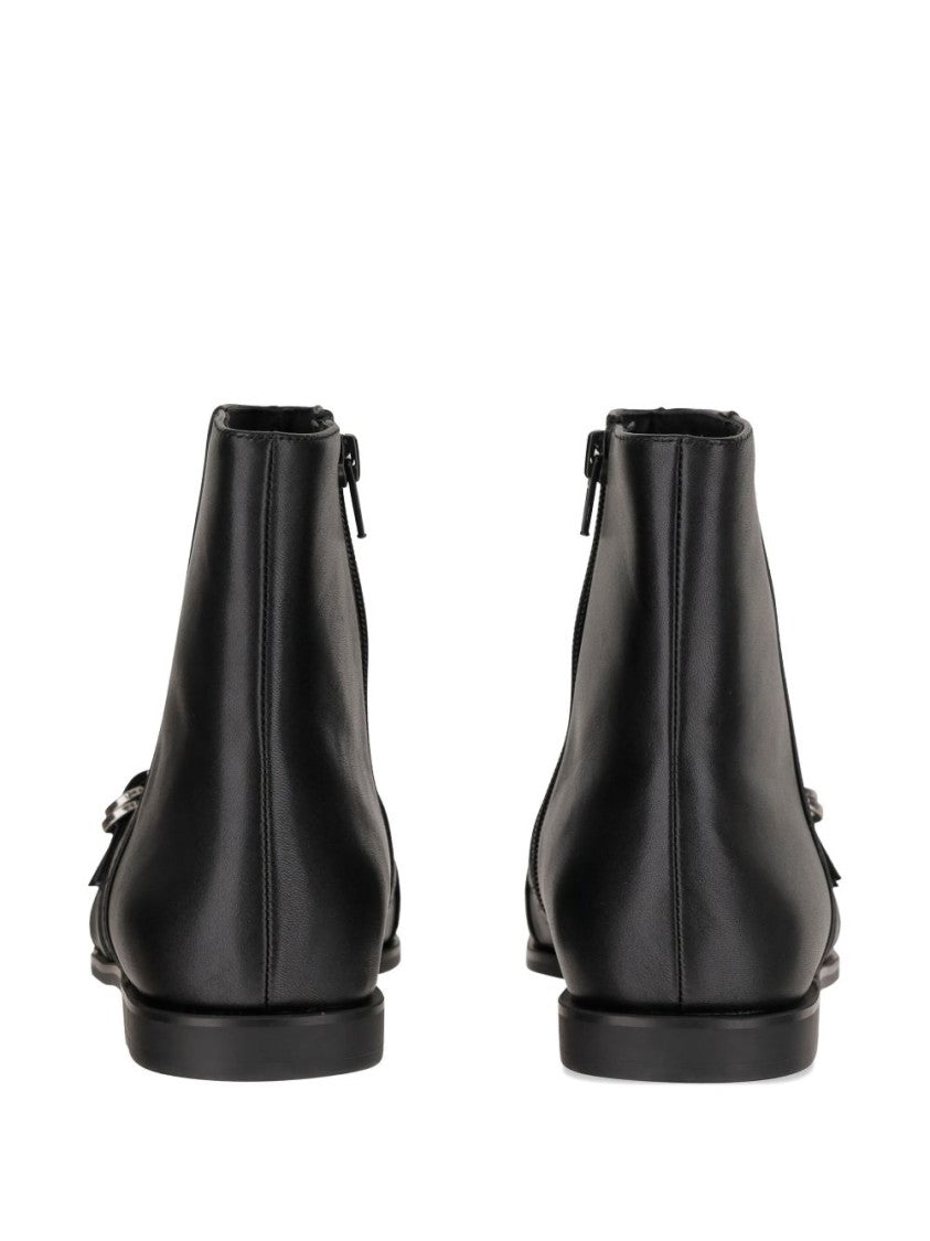 Pinko Pointed-Toe Black Leather Ankle Boots