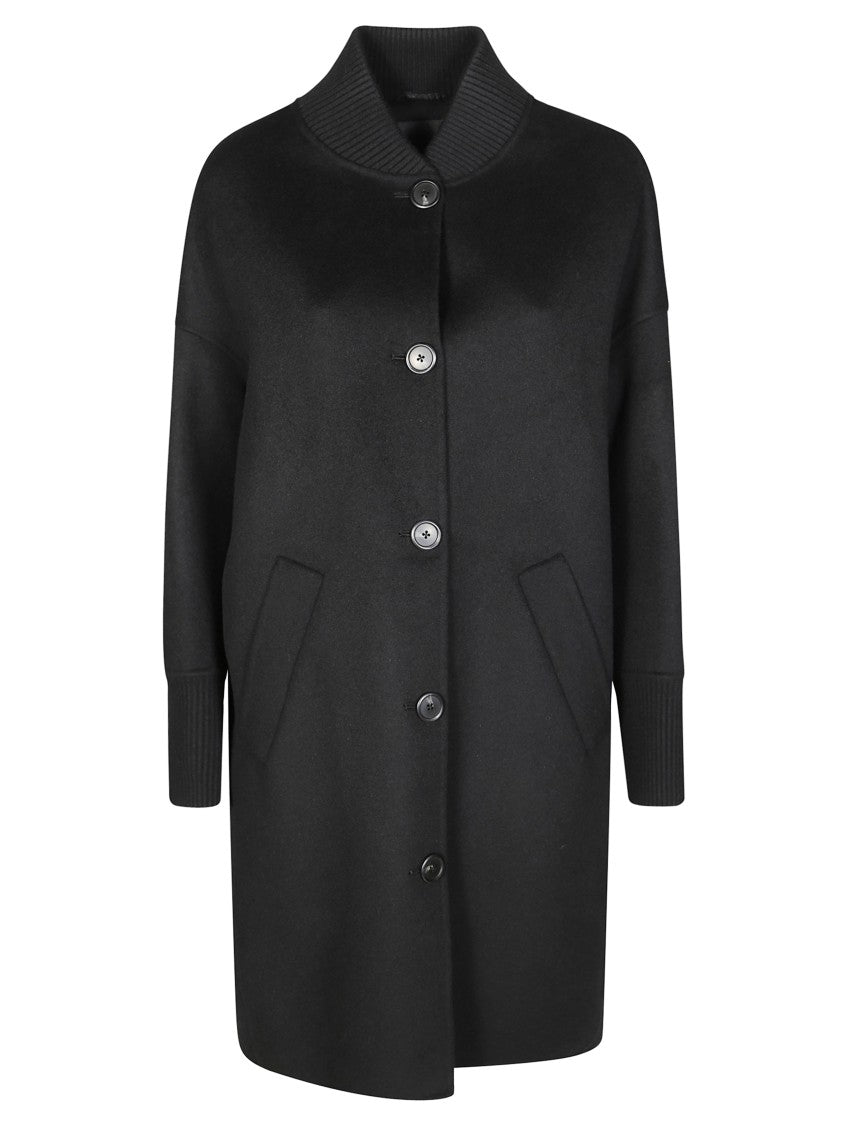 Pinko Woolen Coat With Knitted Cuffs And Collar