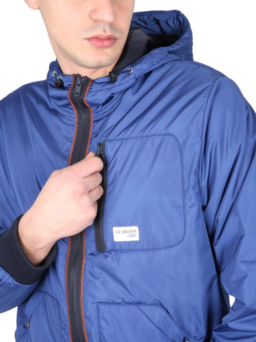 Fay Blue Bomber Jacket With Zipper Closure