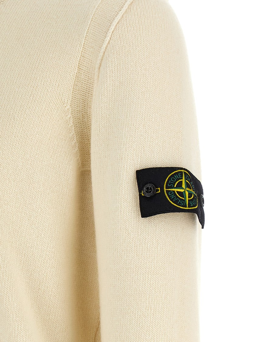 Stone Island Crewneck Knit Sweater With Logo Badge On Sleeve