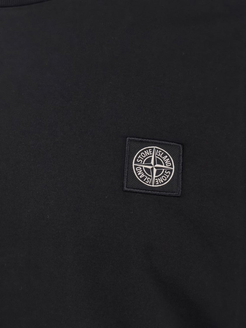 Stone Island Minimalist Black Cotton T-Shirt With Iconic Logo