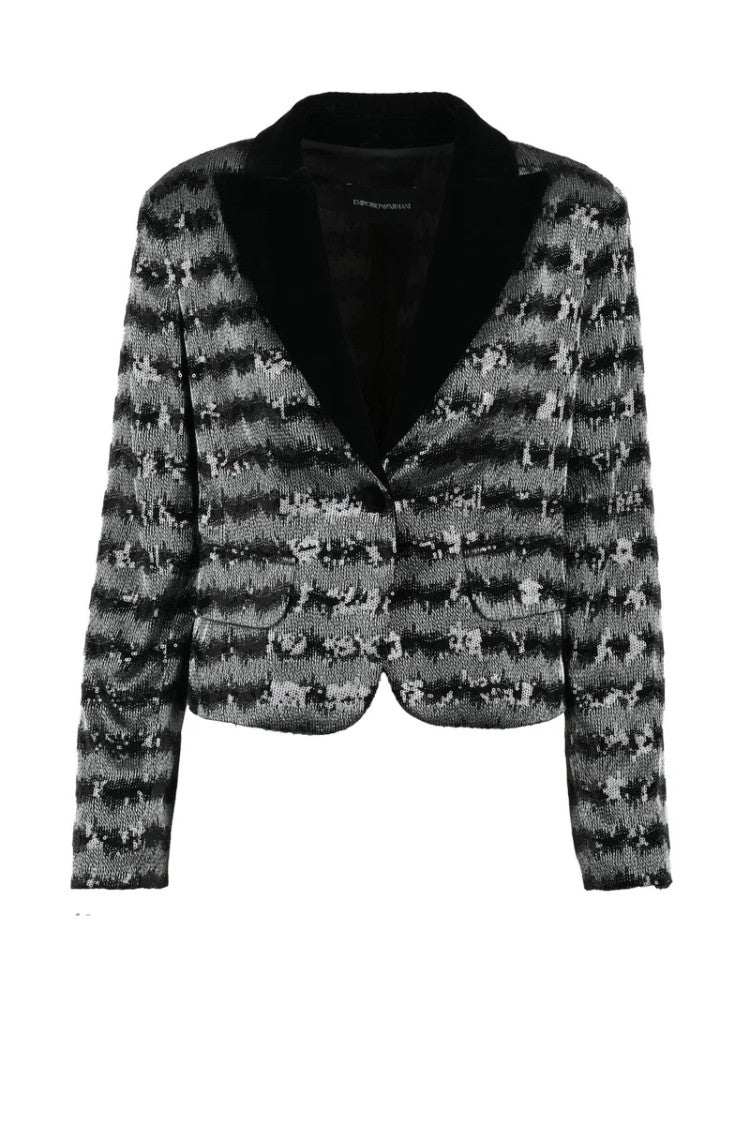 Emporio Armani Sequin Jacket Velvet Lapel - Silver/Black