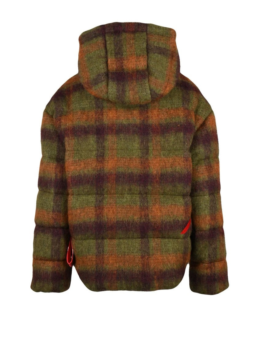 After Label Plaid Puffer Coat With Removable Hood And Zip Closure