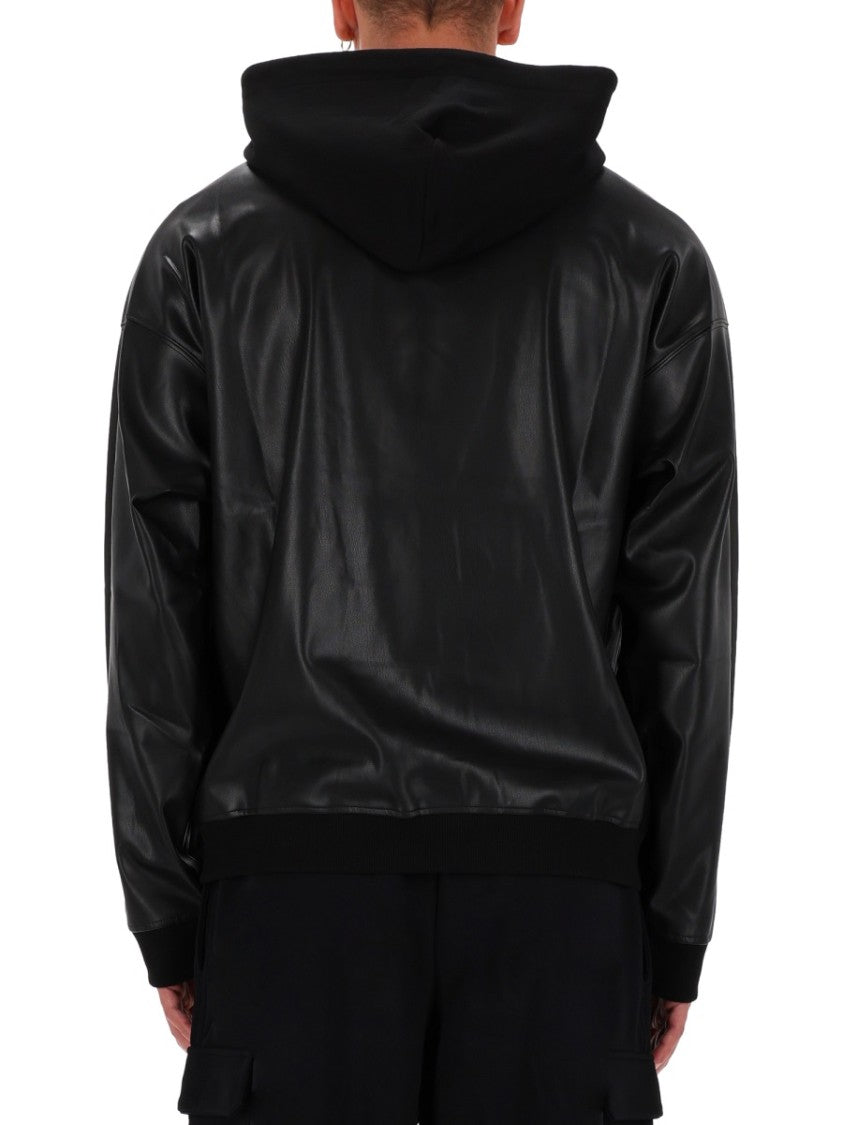 Versace Jeans Couture Black Leather Panels Hoodie