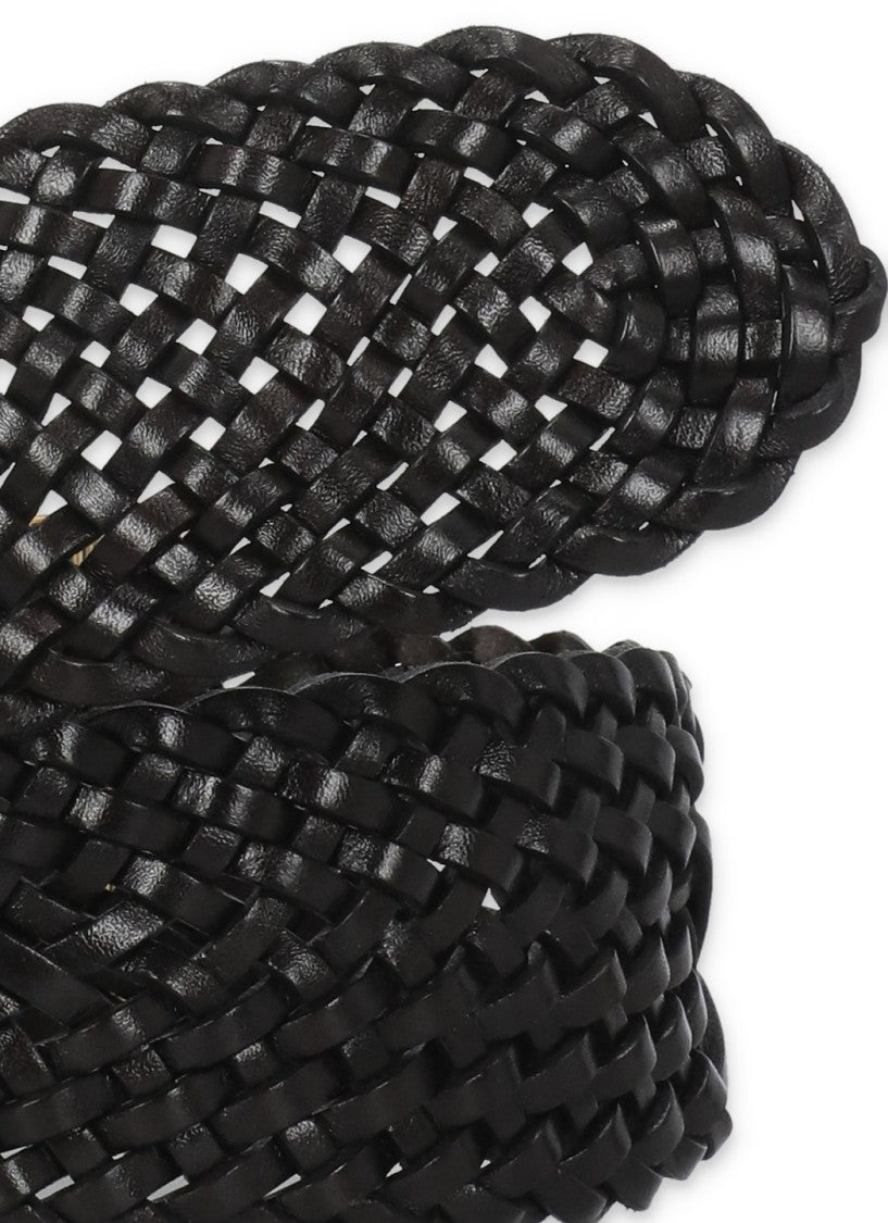 Etro Braided Leather Belt With Decorative Metal Buckle