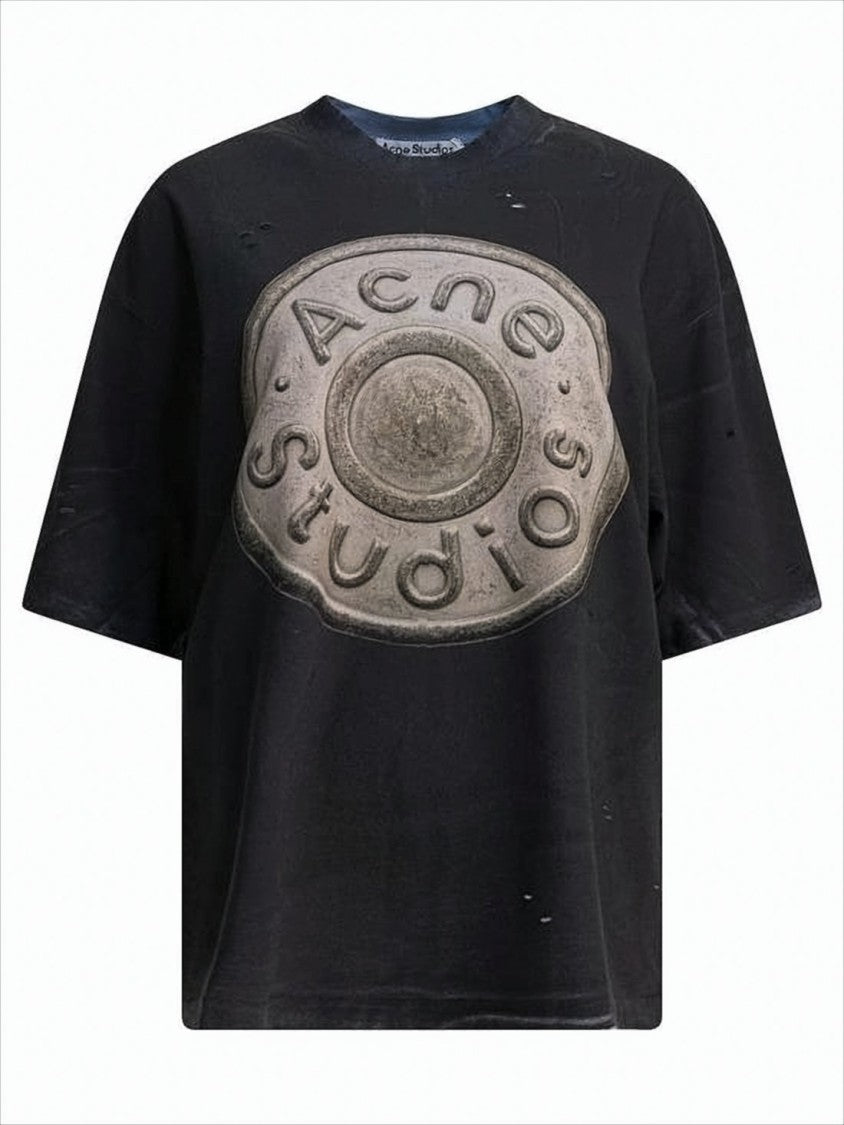 Acne Studios Distressed Black Short-Sleeve T-Shirt With Embossed Logo