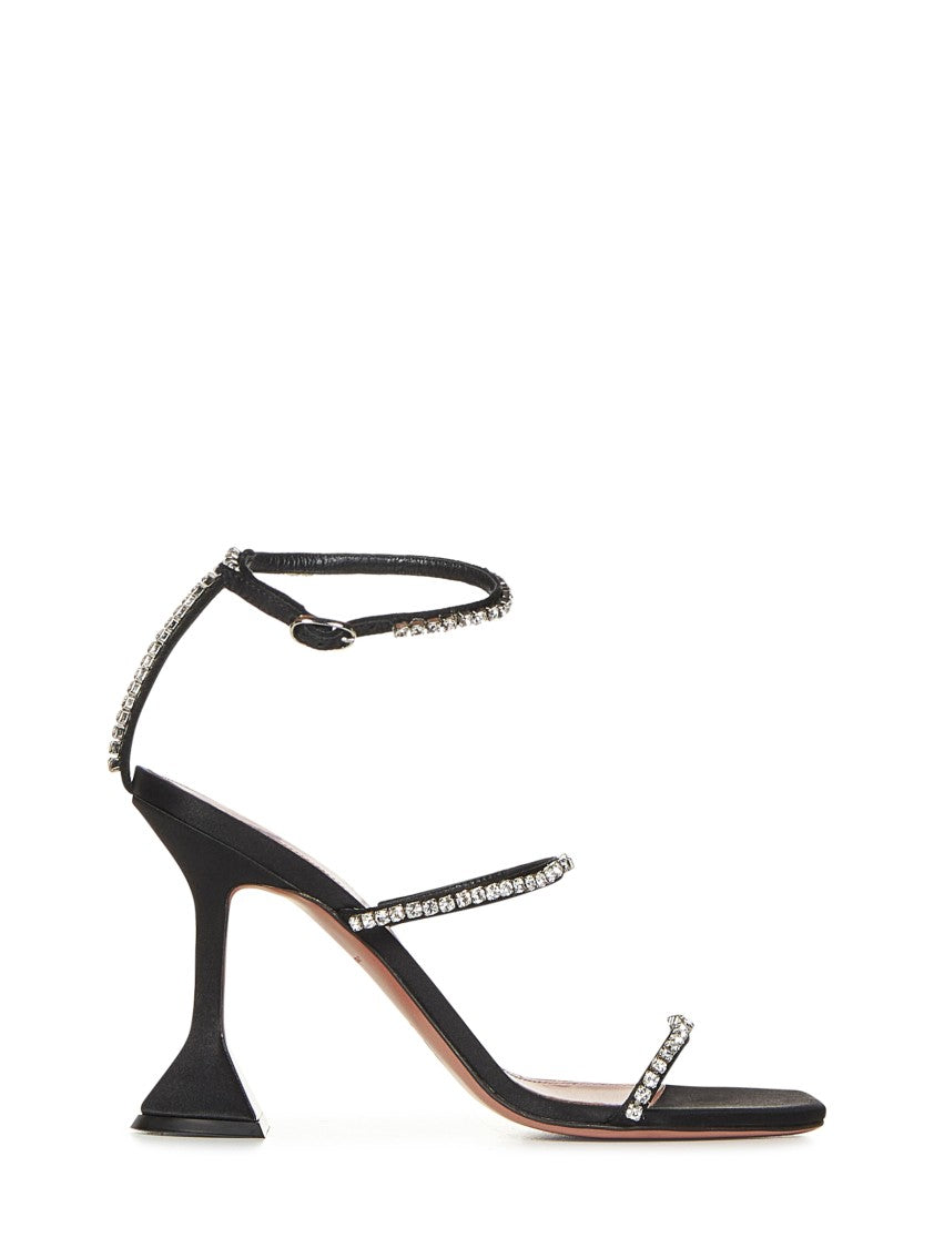 Amina Muaddi Black Sandals With Hourglass Heel