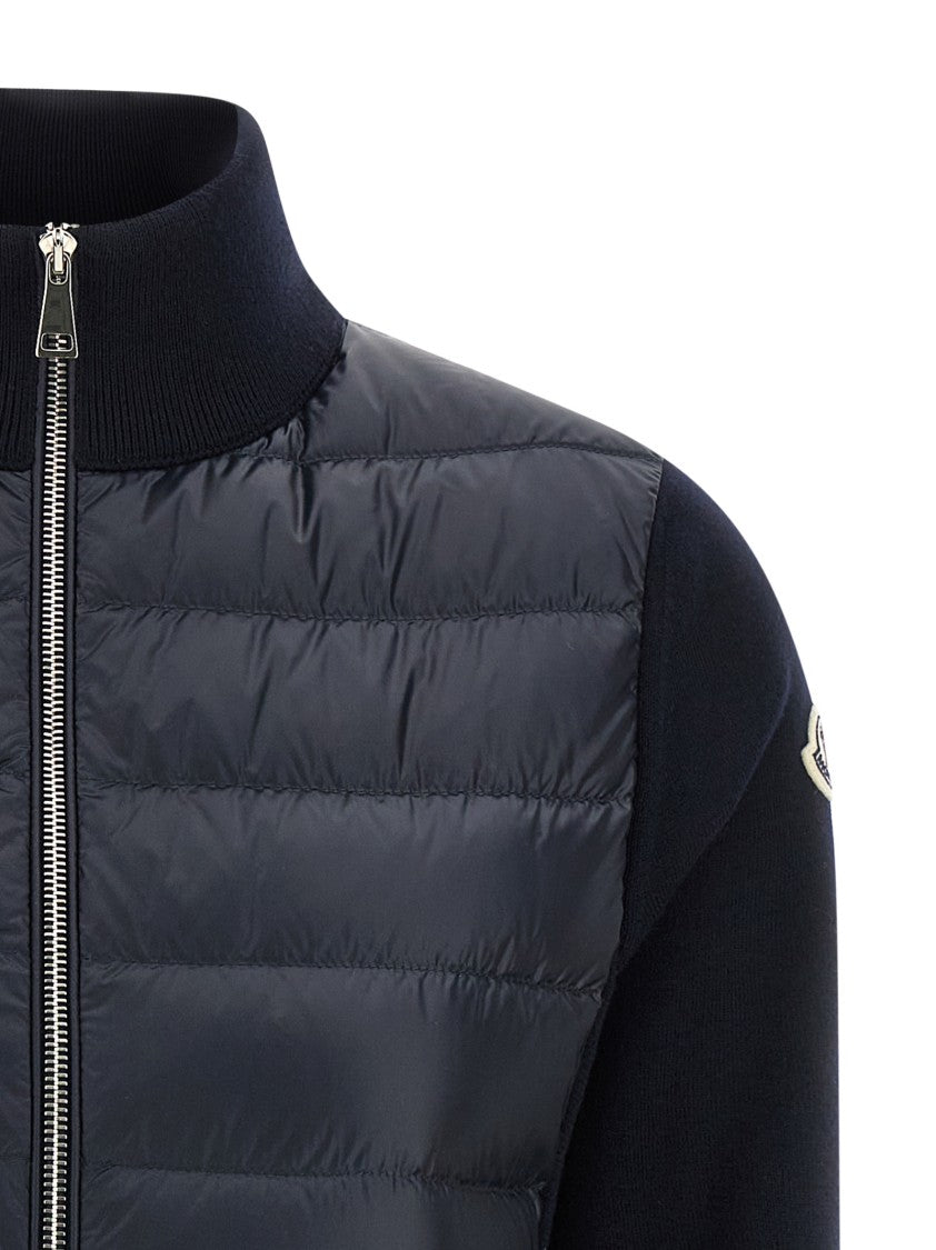Moncler Two-Material Cardigan With High Neck And Zip Closure
