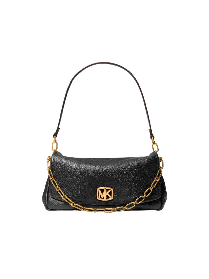 Michael Kors Black Lg Trnlk Cnv Chn Shldr Leather Shoulder Bag