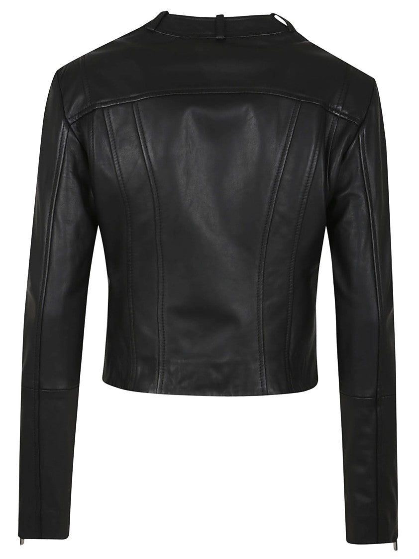 Pinko Cropped Leather Jacket With Soft Lining