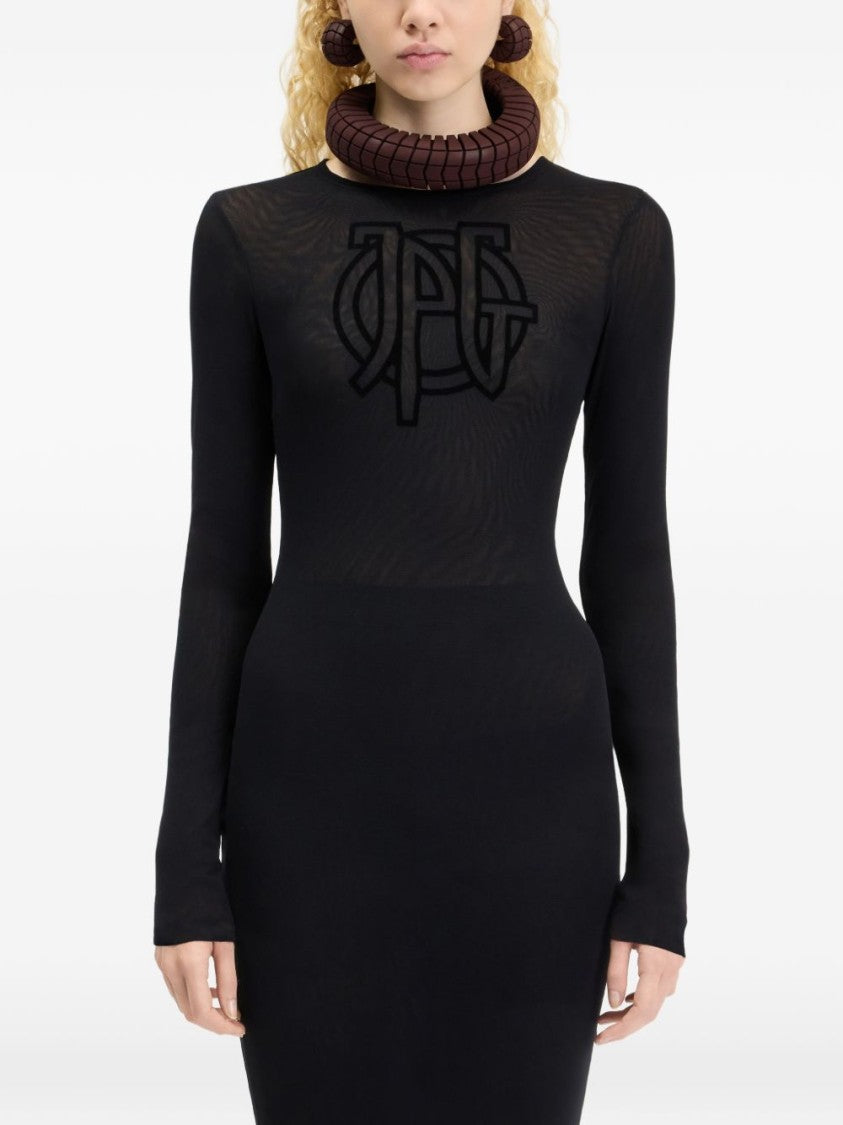 Jean Paul Gaultier Black Textured Logo Fitted Maxi Dress