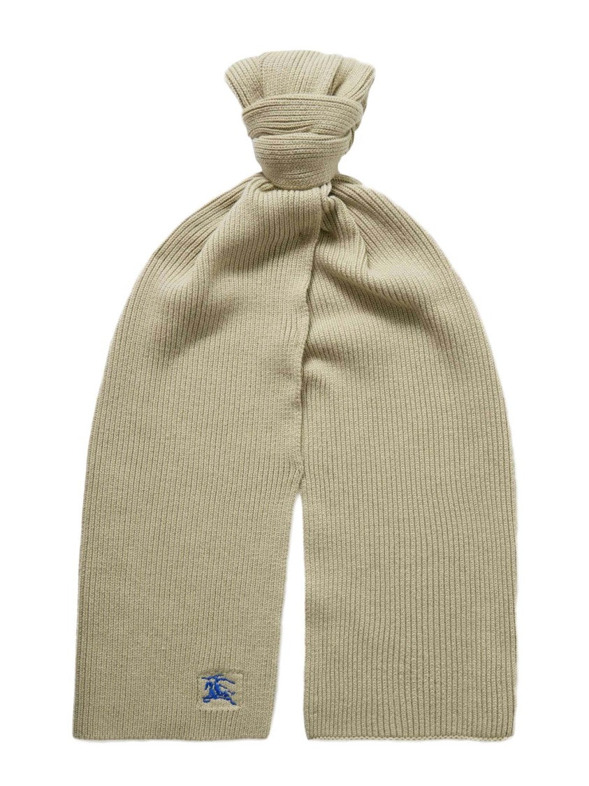 Burberry Ribbed Cashmere Scarf With Embroidered Logo