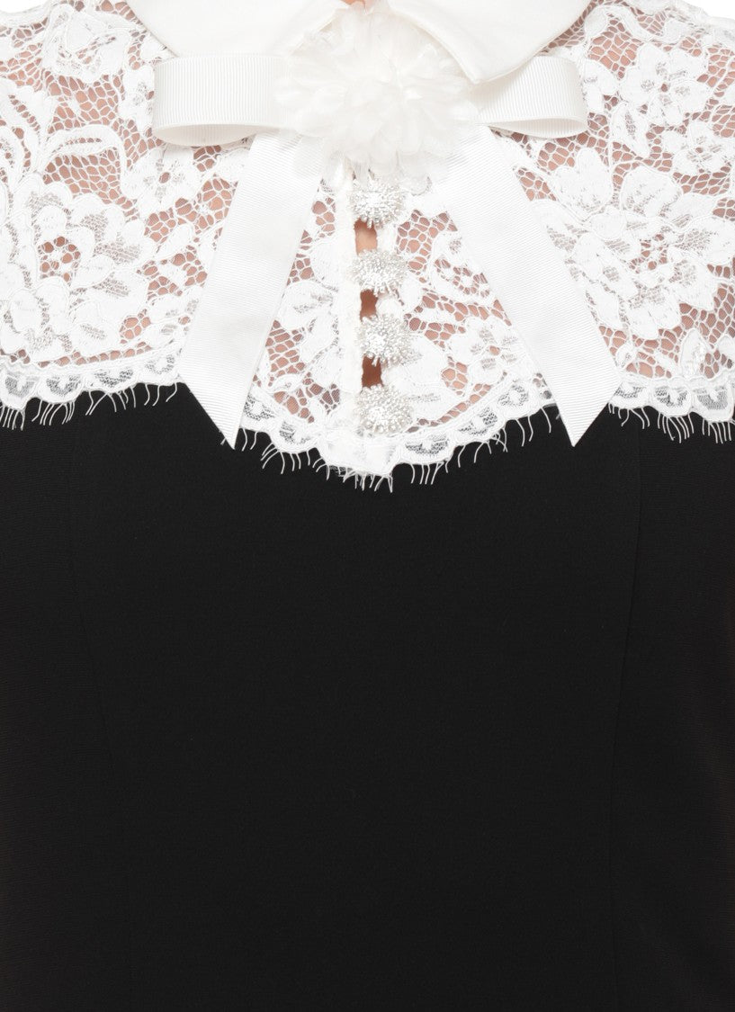 Self-Portrait Sleeveless Black Midi Dress With Floral Lace And Statement Collar