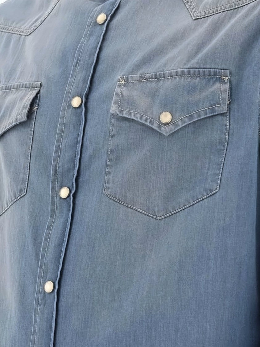 Brunello Cucinelli Ultralight Denim Long-Sleeve Shirt With Classic Collar