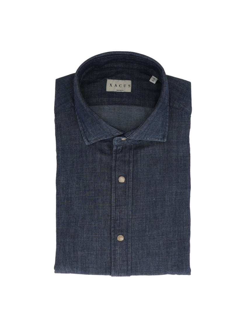 Xacus Textured Denim-Like Button-Up Shirt