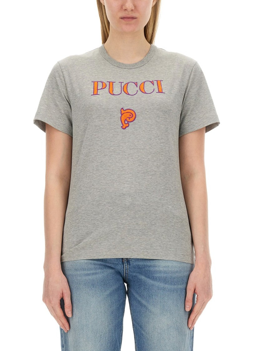 Pucci Grey Logo T-Shirt With Classic Crew Neckline