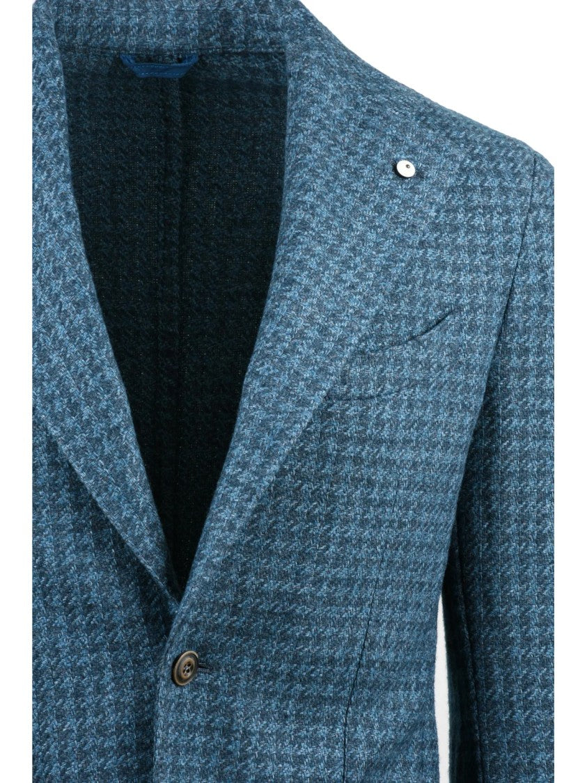 L.B.M. 1911 Textured Grey And Sky Blue Wool-Blend Jacket