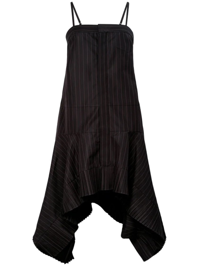 Sacai Chalk Stripe Mini Dress With Asymmetrical Hemline