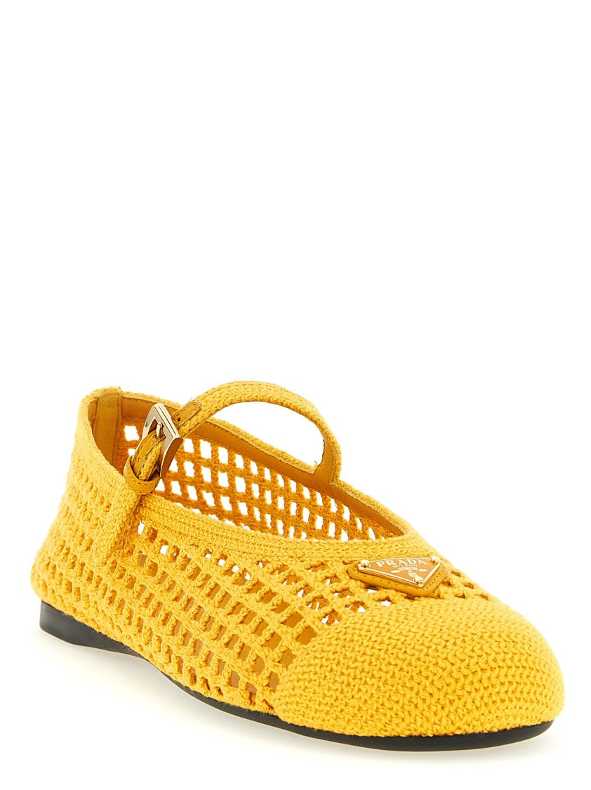 Prada Crochet Cotton Ballet Flats