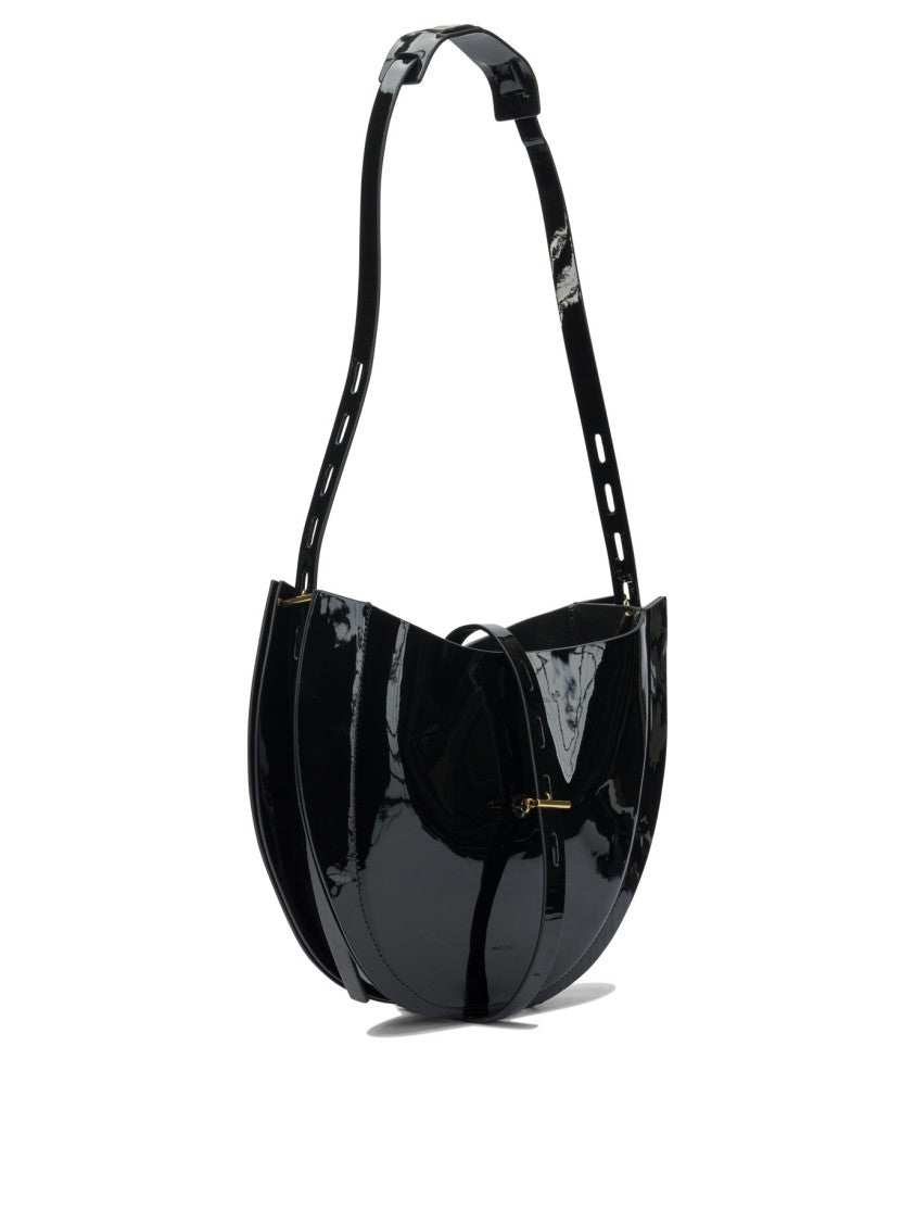 Minobossi Semi-Circular Patent Leather Shoulder Bag