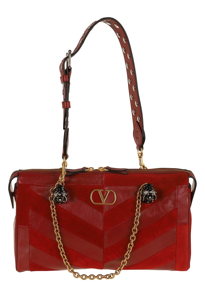 Valentino Garavani Panthea Medium Suede Nappa Leather Patchwork Shoulder Bag